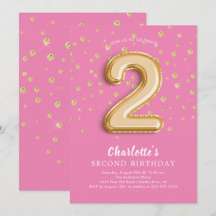 Foil Balloon Blommigt 2ND Birthday Call Inbjudningar