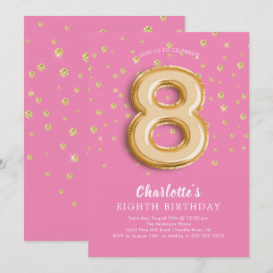 Foil Balloon Blommigt 8TH Birthday Call Inbjudningar