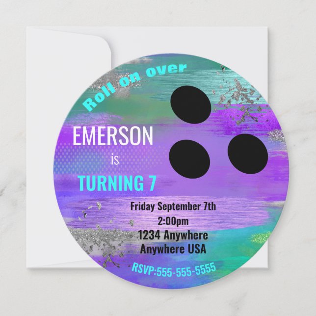 FOIL BOWLING BALL, bowling, ljusår glitter Inbjudningar (Framsida)