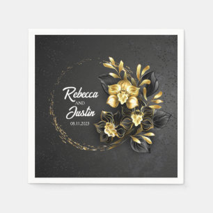 Foil Guld Black Orchids Modern Boho Pappersservett
