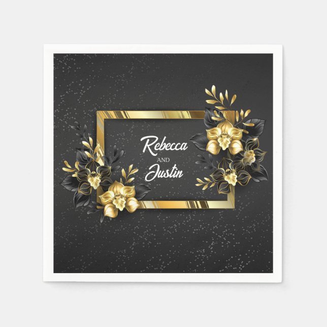 Foil Guld Black Orchids Modern Boho Pappersservett (Framsidan)