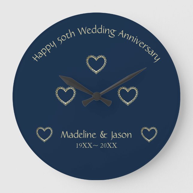 Foil Guld Blommigt Hearts Stor Klocka (Framsida)