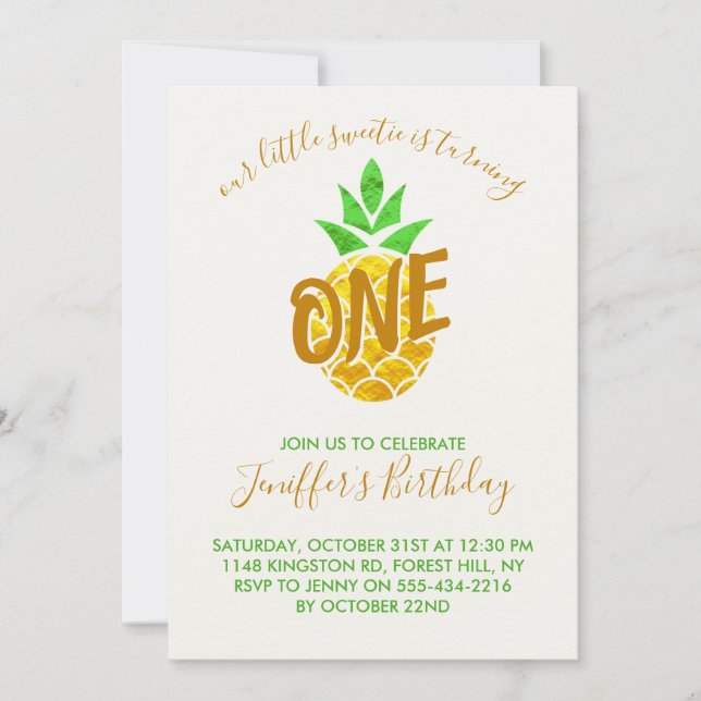 Foil Guld Geometric Pineapple | Födelsedag  Inbjudningar (Framsida)
