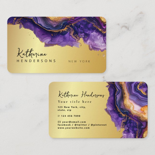 Foil Purple Agate gold glitter marble Professional Visitkort (Fram/baksida)