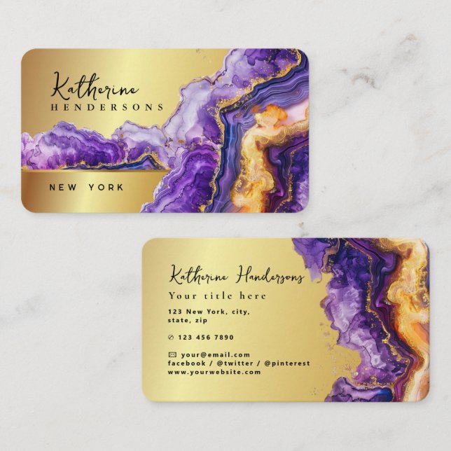 Foil Purple Agate gold glitter marble Professional Visitkort (Fram/baksida)