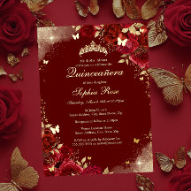 Foil Red Guld Butterfly Blommigt Quinceanera