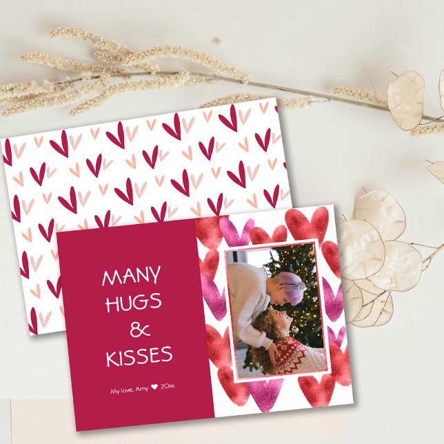 Foil Red Rosa Heart Mönster Valentine Photo Card Inbjudningar (Foil Red Pink Heart Pattern Valentine Photo Card)