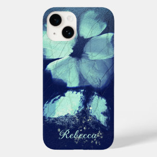 Foil Torcouise Blommigt Navy Blue Script Monogram