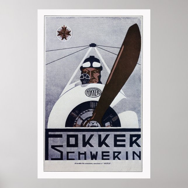 Fokker Schwerin WW1 Aviation Poster - stor (Framsidan)
