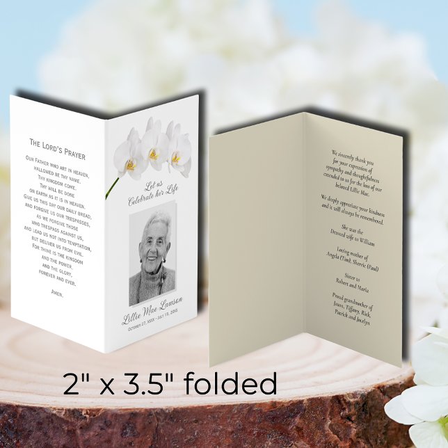 Fokort med enkelt funktionellt minnesmärke visitkort (SMALL folded celebration of life memorial photo prayer cards, 2" x 3.5" finished size)
