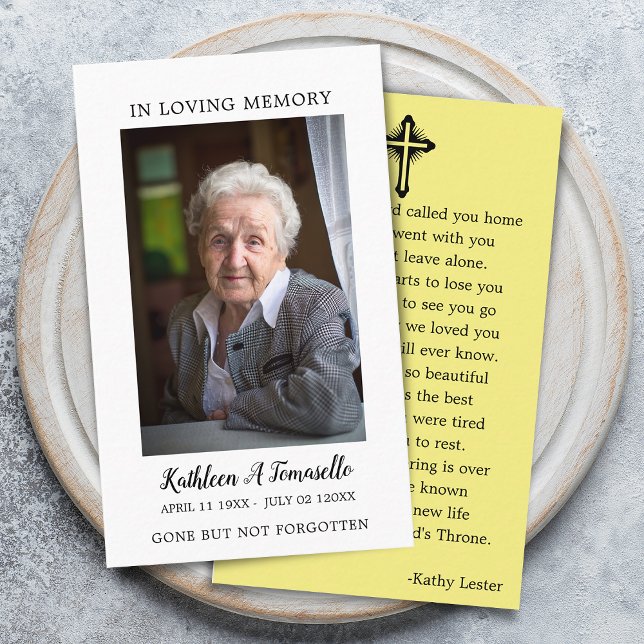 Fokort med enkelt funktionellt minnesmärke visitkort (Simple Funeral Memorial Prayer Photo Card)