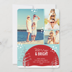 Fokortet Merry & Bright Snö Träd Stars Helgdag Pho Julkort