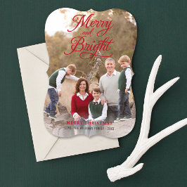 Fokus för Merry och Bright Elegant Red Script Phot Julkort
