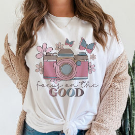 Fokus på Bra Camera Boho Blommigt Butterfly T Shirt