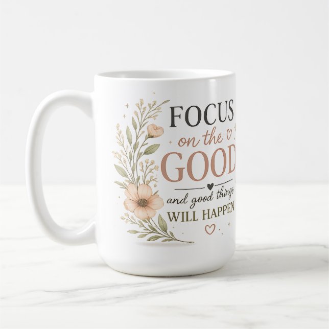 Fokusera på det goda – Vintage blomsterinspirerand Kaffemugg (Vänster)