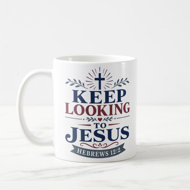 Fokusera på Jesus Daglig Tro Citat Kaffemugg (Vänster)