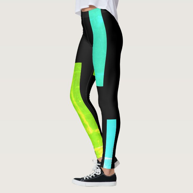 Fokuserad Grönt Turkos Blockerar Abstrakt Leggerin Leggings (Vänster)
