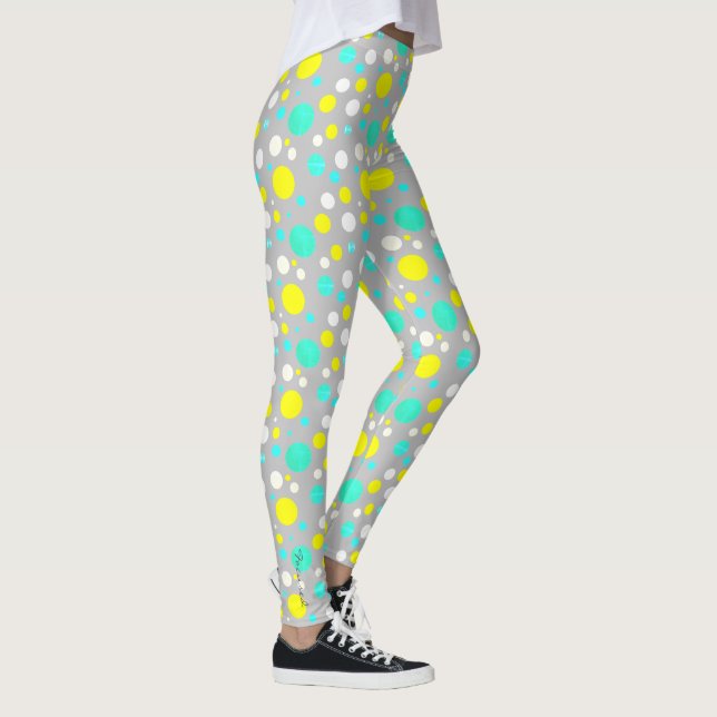 Fokuserad Grönt Turkos Blockerar Abstrakt Leggerin Leggings (Höger)
