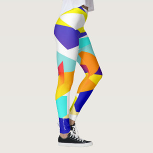 Fokuserad Gult Blue Red Abstrakt Art Leggings