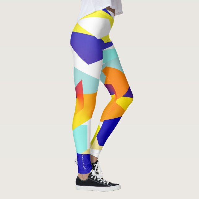 Fokuserad Gult Blue Red Abstrakt Art Leggings (Höger)
