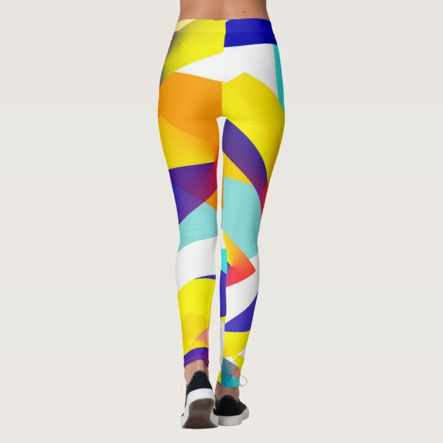Fokuserad Gult Blue Red Abstrakt Art Leggings (Baksida)