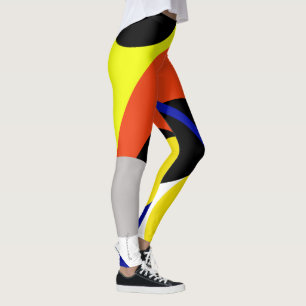 Fokuserad Gult Blue Red Abstrakt Art Leggings