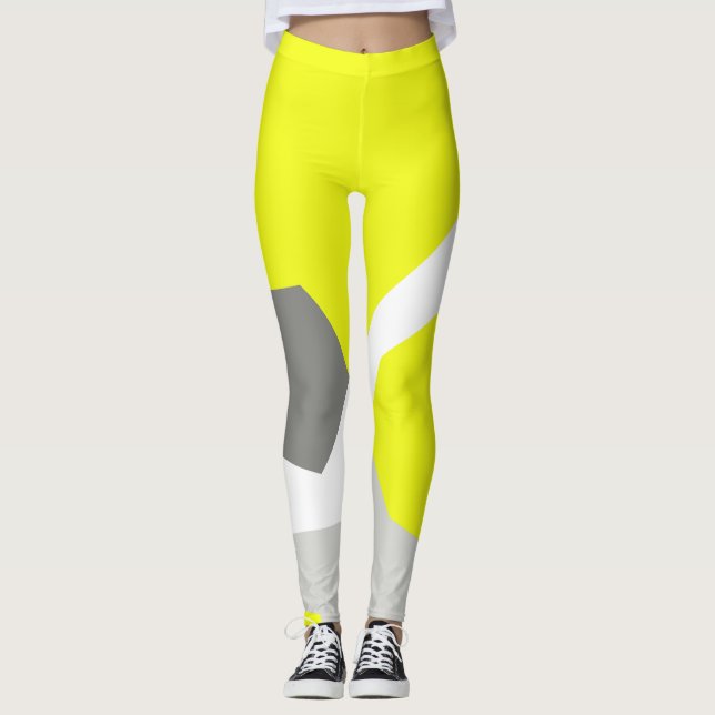 Fokuserad pastellGult Grått Abstrakt Art Leggering Leggings (Framsida)