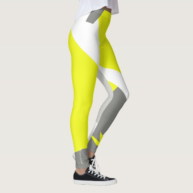 Fokuserad pastellGult Grått Abstrakt Art Leggering Leggings (Höger)