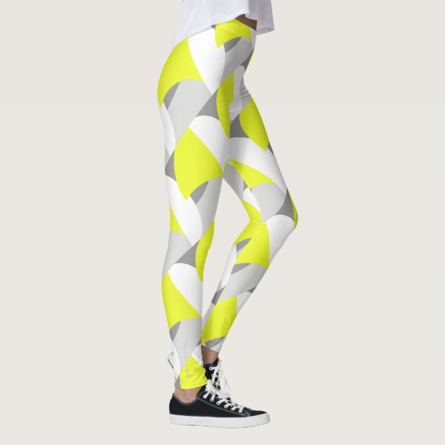 Fokuserad pastellGult Grått Abstrakt Art Leggering Leggings (Höger)