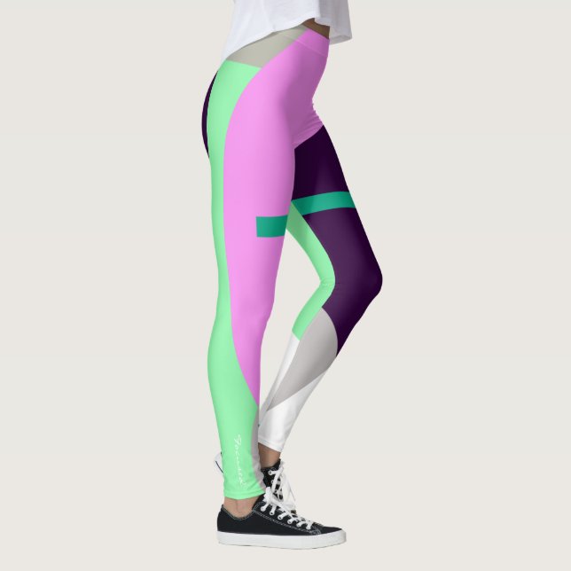 Fokuserad pastellturkos Abstrakt Art Leggings (Höger)
