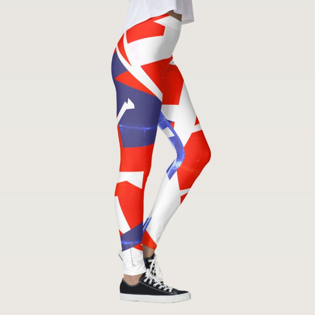 Fokuserad röd blå Abstrakt Art Leggings (Höger)