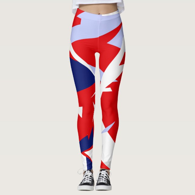 Fokuserad röd blå Abstrakt Art Leggings (Framsida)