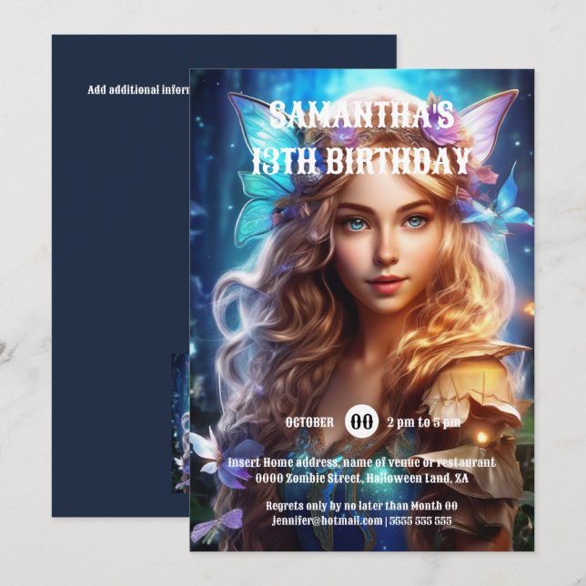 Fokusering av bruna hårflickor i smörblommor inbjudningar (Fram/baksida)