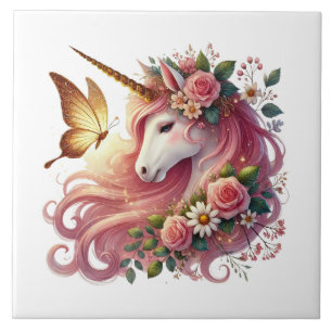 Fokusering av gryningsflickor i Cute Unicorn Kakelplatta