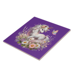 Fokusering av gryningsflickor i Cute Unicorn Kakelplatta