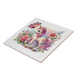 Fokusering av gryningsflickor i Cute Unicorn Kakelplatta