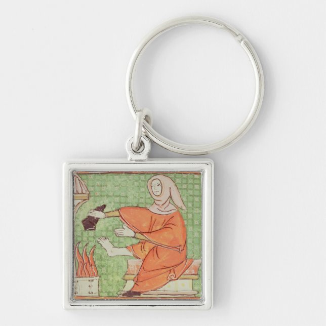 Fol.58r Februari: Värme vid avfyra Fyrkantig Silverfärgad Nyckelring (Framsidan)