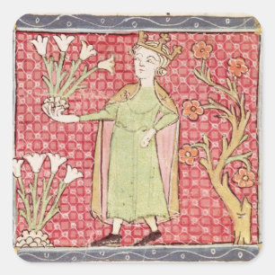 Fol.58v.april: Picking Flowers Fyrkantigt Klistermärke