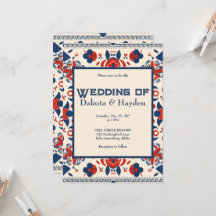 Folart blommigt röd, vit och blå