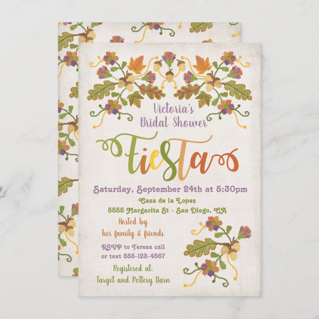 FolArt Embroidery Mexican Fiesta Möhippa Inbjudningar (Fram/baksida)