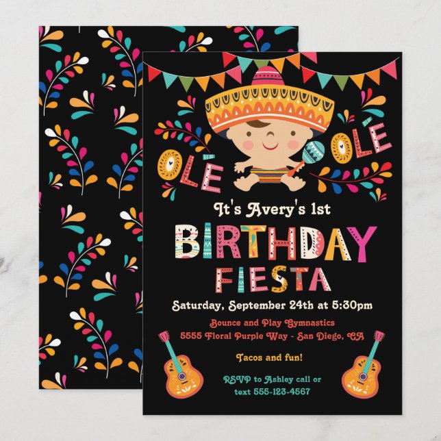FolArt Mexican Fiesta Födelsedagsfest Inbjudningar (Fram/baksida)