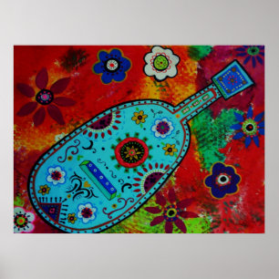 FolArt Mexican Guitar Painting Poster
