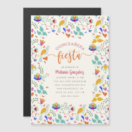 FolArt Mexikansk Blommigt Quinceañera Fiesta Magnetisk Inbjudningskort