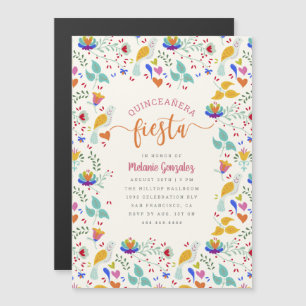 FolArt Mexikansk Blommigt Quinceañera Fiesta Magnetisk Inbjudningskort