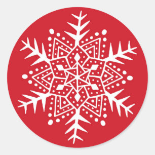 Folart snowflake - röd juldekalk runt klistermärke