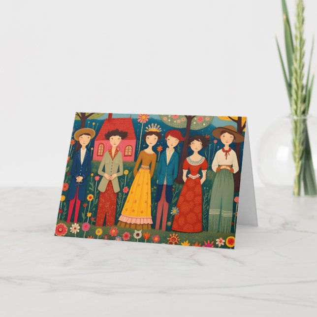 FolArt Village and People Birthday Kort (Framsida)