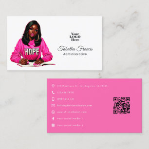 Fold Afro Black Woman Chef i Hett-Rosa Visitkort