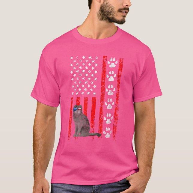 Fold Cat 4 juli Patriotic American T Shirt (Framsida)