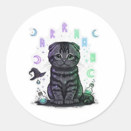 Fold Familiar - Witch Familiar Scottish Fold Cat Runt Klistermärke