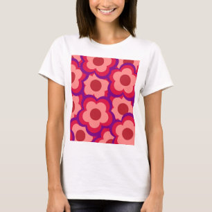 Fold Färg Retro Hippie Flower Mönster T Shirt
